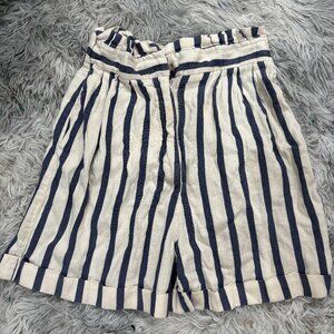 Zara White Blue PinStripe Shorts High Waist Rise Nautical XS Preppy